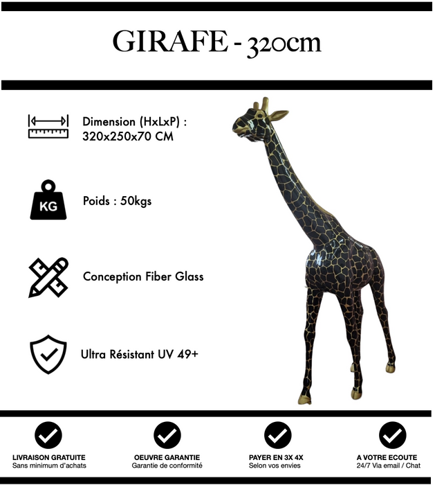Sculpture Girafe Resine XXXL 320cm Statue - Golden
