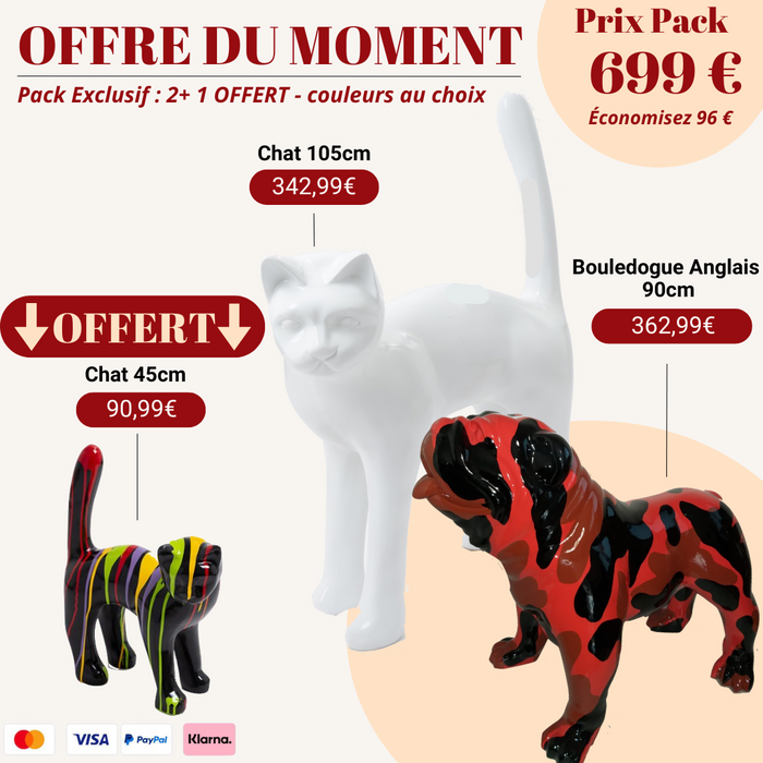 Pack Statue Animaux – Chat, Bouledogue Anglais & Chat OFFERT + Livraison Gratuite
