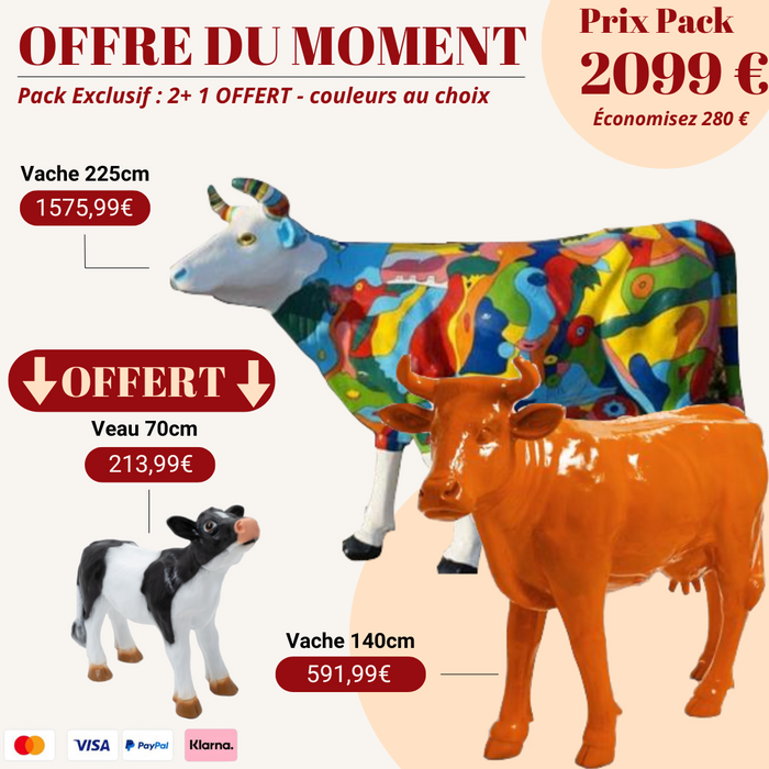 Pack Statue Animaux – 2 Vaches + Veau OFFERT + Livraison Gratuite