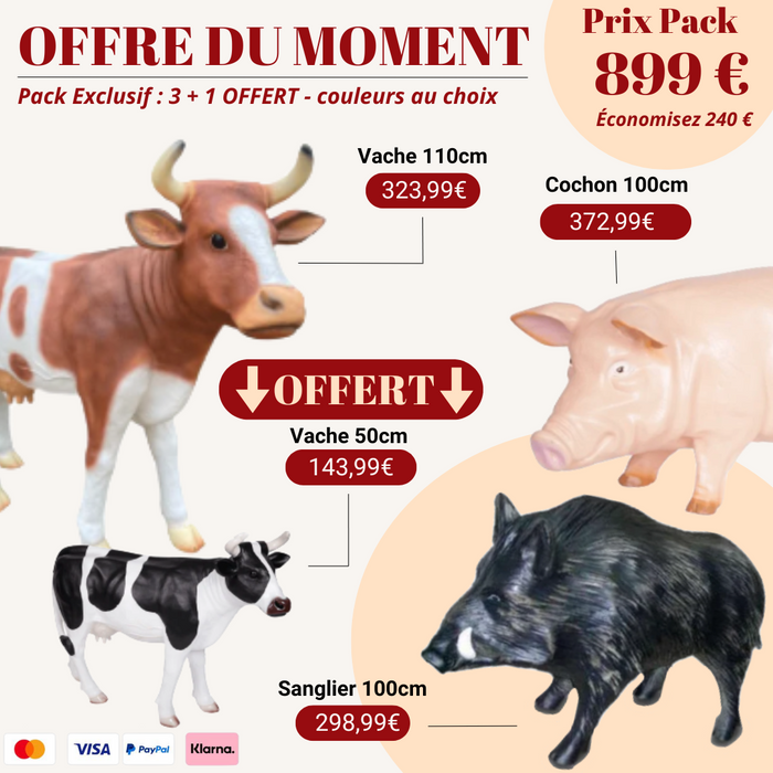 Pack Statue Animaux – Vache, Sanglier, Cochon & Vache OFFERT + Livraison Gratuite