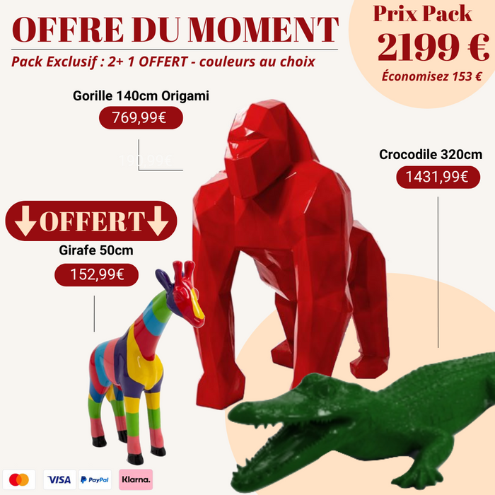 Pack Gorille 140 cm + Crocodile 120 cm - Girafe 50 cm OFFERTE 🎁