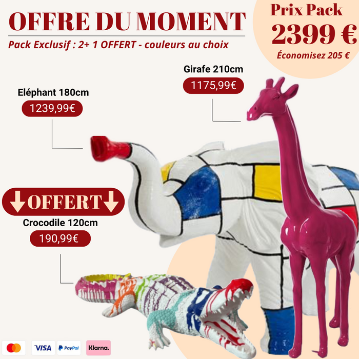 Pack Statue Animaux Design – Girafe, Eléphant & Crocodile OFFERT + Livraison Gratuite