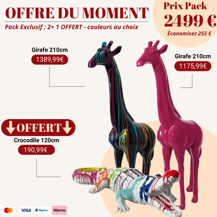 Pack Statue Animaux – 2 Girafes + Crocodile OFFERT + Livraison Gratuite