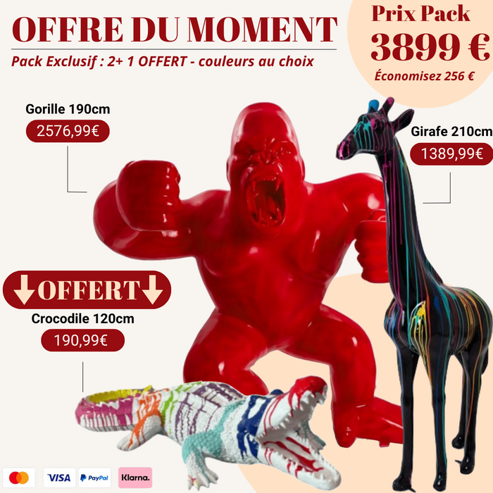 Pack Statue Animaux – Gorille, Girafe & Crocodile OFFERT + Livraison Gratuite