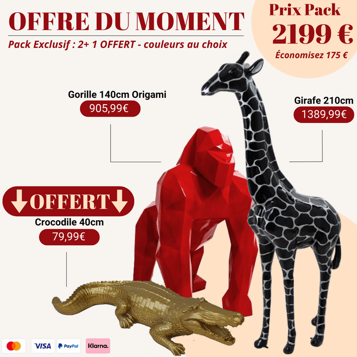 Pack Statue Animaux Design – Gorille, Girafe & Crocodile OFFERT + Livraison Gratuite