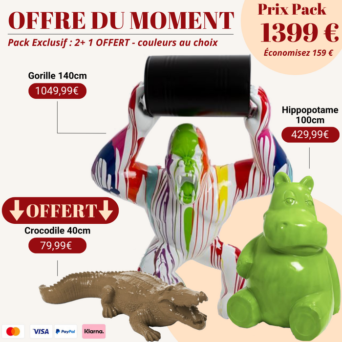 Pack Statue Animaux – Gorille, Hippopotame & Crocodile OFFERT + Livraison Gratuite