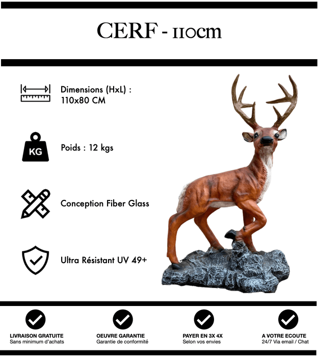 Sculpture Cerf Resine 110cm Statue - Naturel - MUZZANO