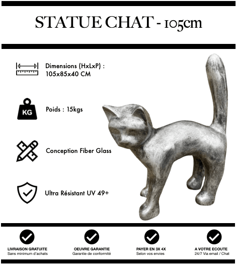 Sculpture Chat Resine 105cm Statue - Argent - MUZZANO