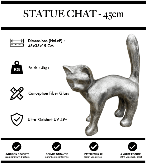 Sculpture Chat Resine 45cm Statue - Argent - MUZZANO