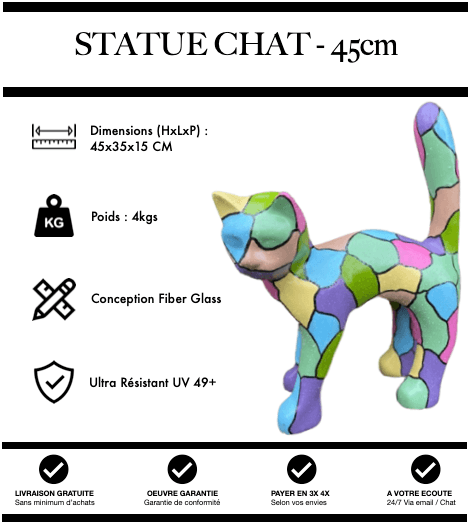 Sculpture Chat Resine 45cm Statue - Bulle - MUZZANO