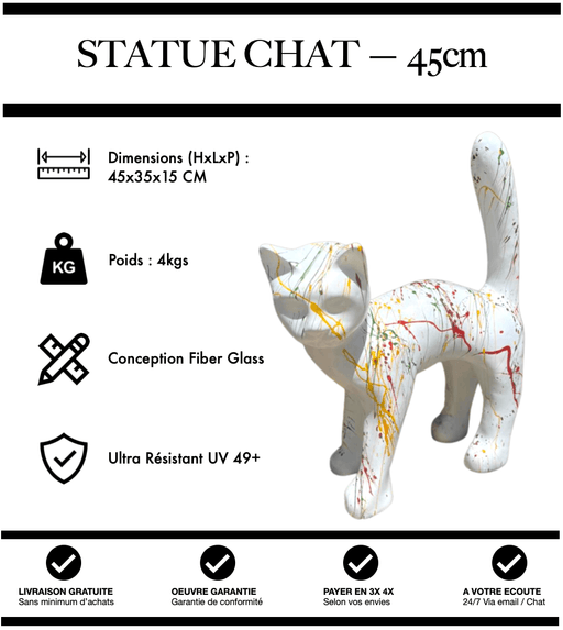 Sculpture Chat Resine 45cm Statue - Graffiti Blanc - MUZZANO