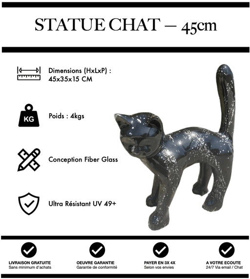Sculpture Chat Resine 45cm Statue - Paillette Argent - MUZZANO