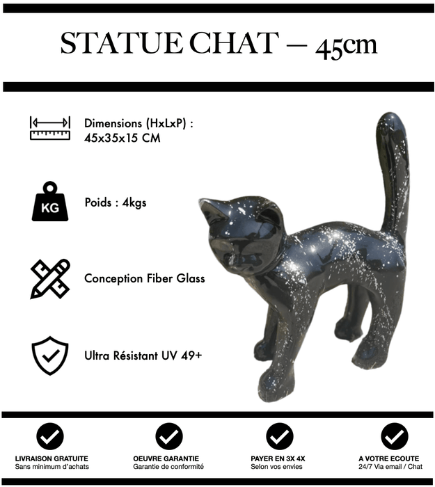 Sculpture Chat Resine 45cm Statue - Paillette Argent - MUZZANO
