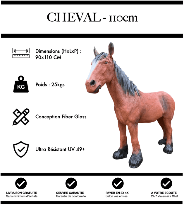 Sculpture Cheval Resine 110cm Statue - Nature Marron - MUZZANO