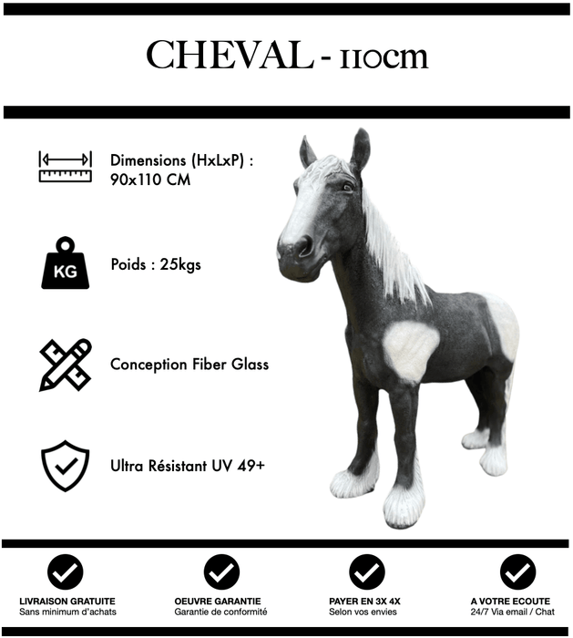 Sculpture Cheval Resine 110cm Statue - Nature Noir - MUZZANO