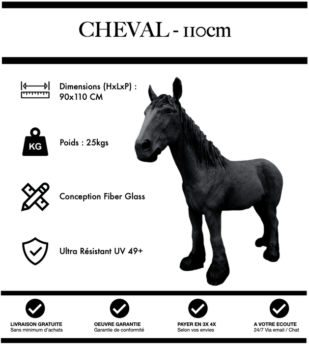 Sculpture Cheval Resine 110cm Statue - Noir - MUZZANO
