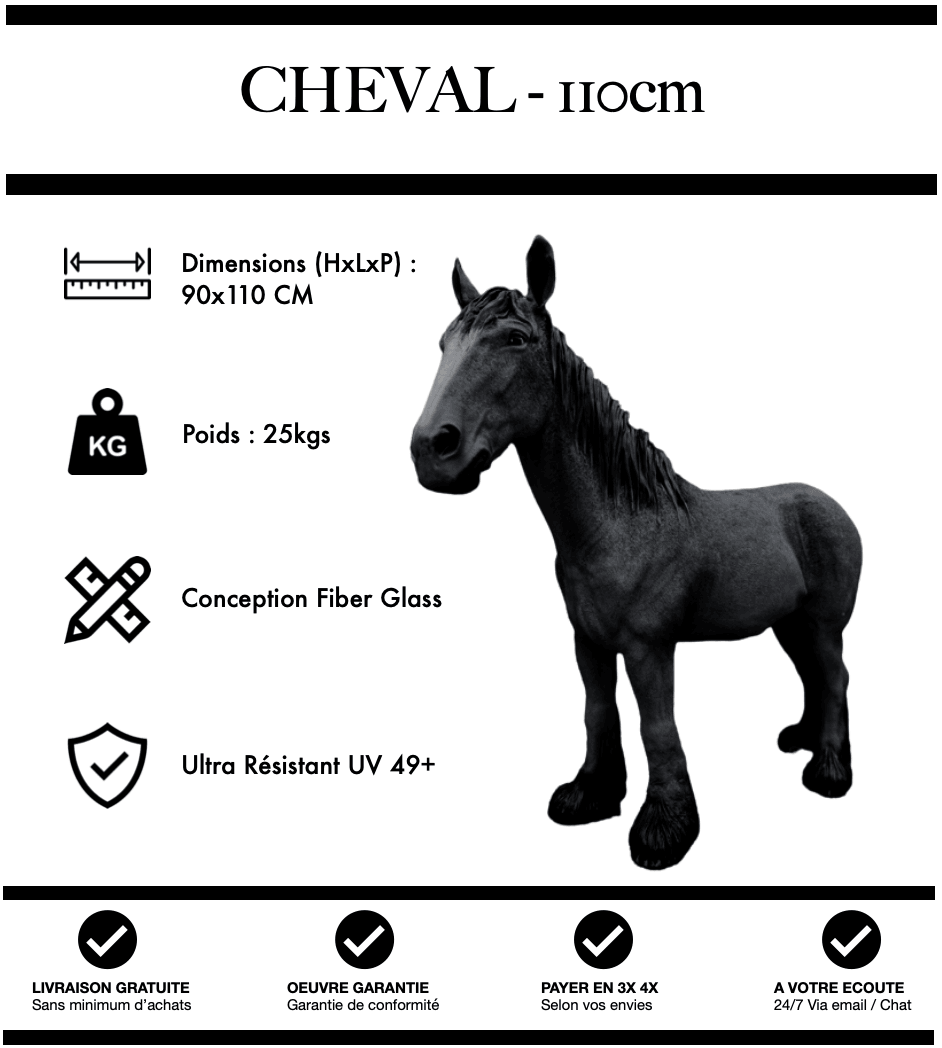 Sculpture Cheval Resine 110cm Statue - Noir - MUZZANO