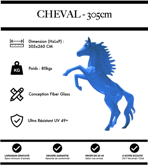 Sculpture Cheval Resine 305cm Statue - Bleu - MUZZANO