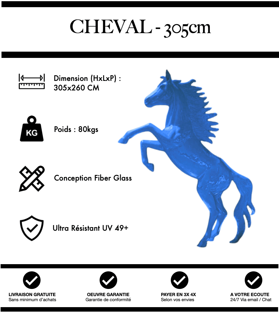 Sculpture Cheval Resine 305cm Statue - Bleu - MUZZANO