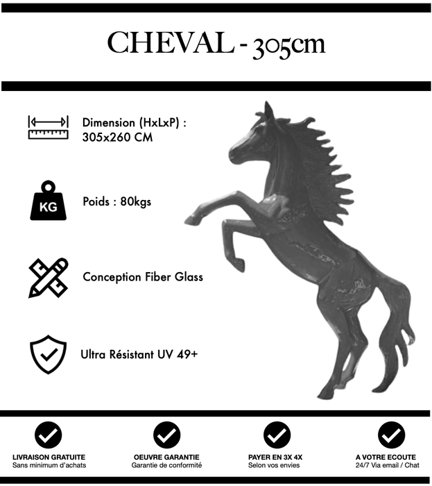 Sculpture Cheval Resine 305cm Statue - Gris - MUZZANO