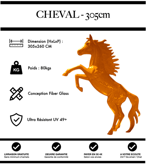 Sculpture Cheval Resine 305cm Statue - Orange - MUZZANO