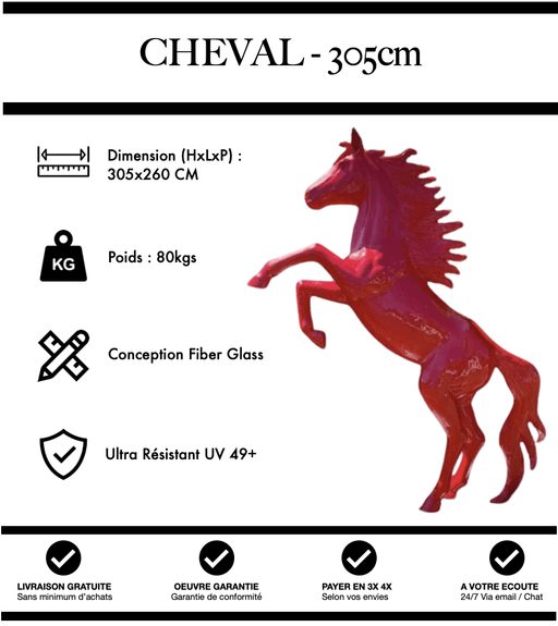 Sculpture Cheval Resine 305cm Statue - Rouge - MUZZANO