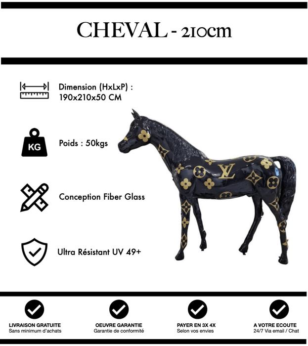 Sculpture Cheval Resine XXL 210cm Statue - LV - MUZZANO