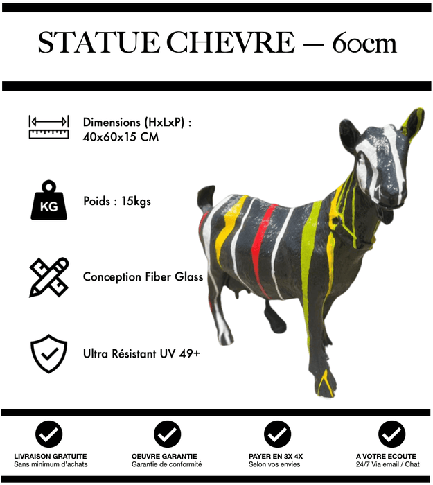 Sculpture Chèvre Resine 95cm Statue - Black Trash - MUZZANO