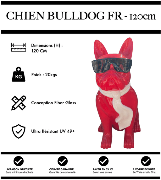 Sculpture Chien Bulldog FR Resine 120cm Statue - Triple - MUZZANO