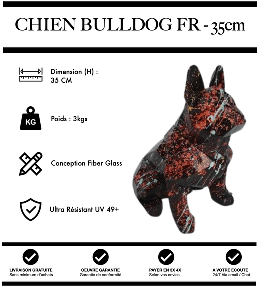 Sculpture Chien Bulldog FR Resine 35cm Origami Statue - Graffiti Noir - MUZZANO