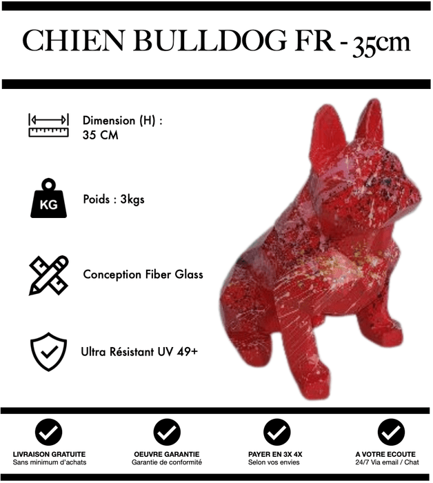 Sculpture Chien Bulldog FR Resine 35cm Origami Statue - Graffiti Rouge - MUZZANO