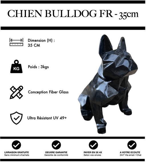 Sculpture Chien Bulldog FR Resine 35cm Origami Statue - Noir - MUZZANO