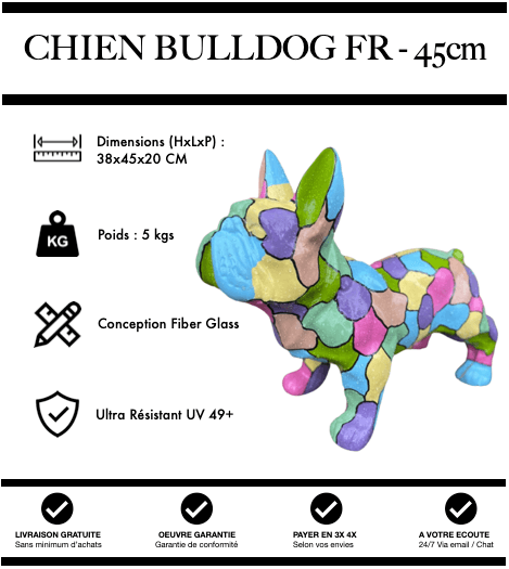 Sculpture Chien Bulldog FR Resine 45cm Statue - Bulle - MUZZANO