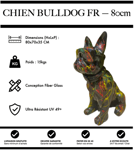 Sculpture Chien Bulldog FR Resine 80cm Statue - Graffiti - MUZZANO