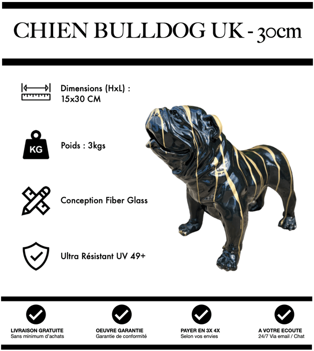 Sculpture Chien Bulldog UK Resine 30cm Statue - Gold Trash - MUZZANO