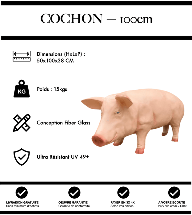 Sculpture Cochon Resine 100cm Statue - Nature - MUZZANO
