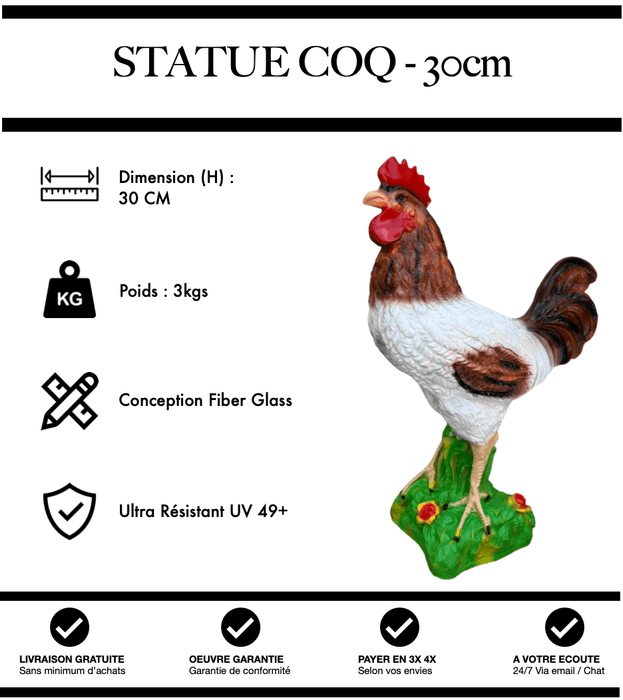 Sculpture Coq Resine 30cm Statue - Marron - MUZZANO