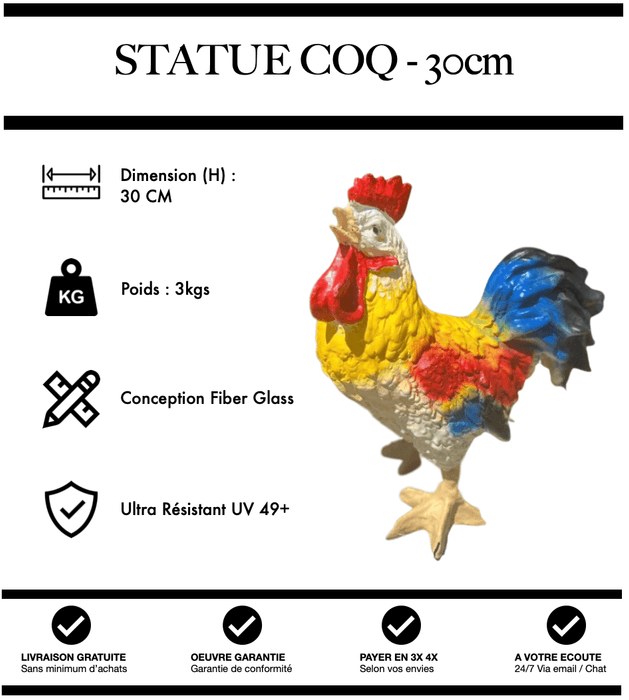 Sculpture Coq Resine 30cm Statue - Multi - MUZZANO
