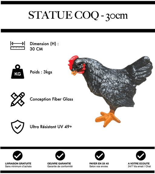 Sculpture Coq Resine 30cm Statue - Noir - MUZZANO