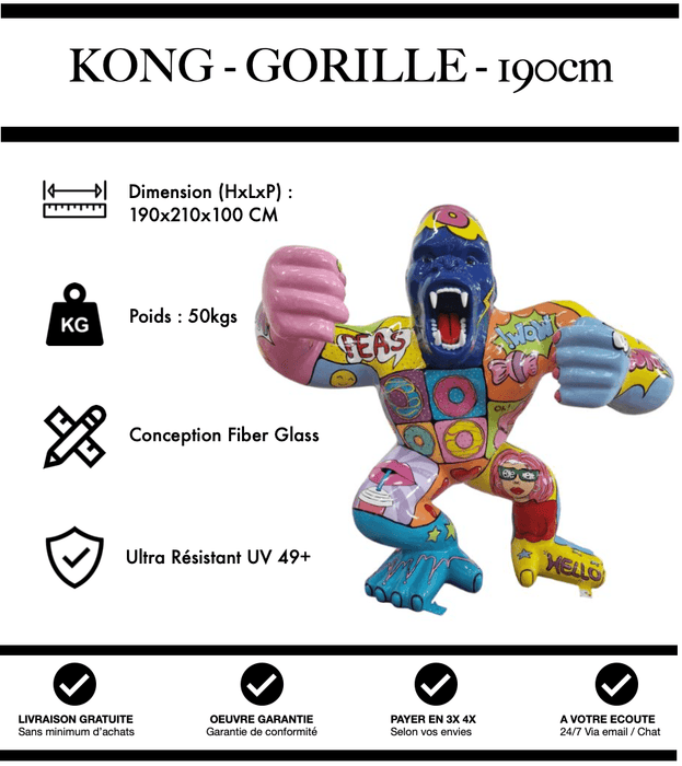 Sculpture Gorille Resine 190cm debout Statue - Tag - MUZZANO