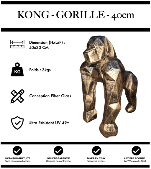 Sculpture Gorille Resine 40cm Origami Statue - Or Vintage - MUZZANO