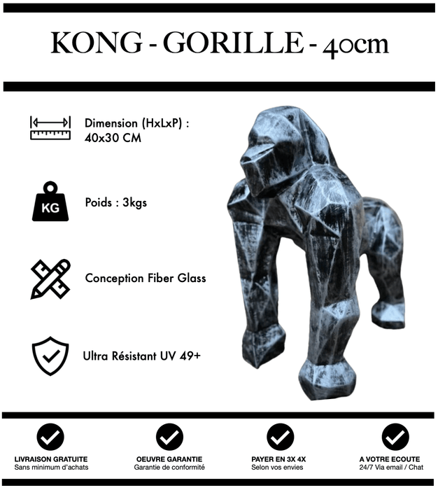 Sculpture Gorille Resine 40cm Origami Statue - Vintage - MUZZANO