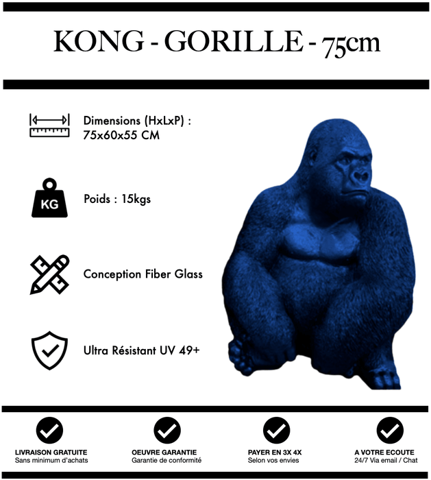 Sculpture Gorille Resine Naturel 75cm Statue - Bleu - MUZZANO