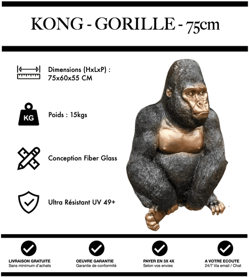 Sculpture Gorille Resine Naturel 75cm Statue - Naturel - MUZZANO