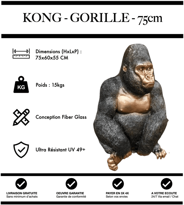 Sculpture Gorille Resine Naturel 75cm Statue - Naturel - MUZZANO