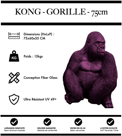 Sculpture Gorille Resine Naturel 75cm Statue - Rose - MUZZANO