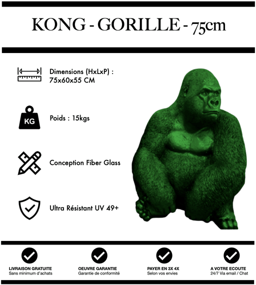 Sculpture Gorille Resine Naturel 75cm Statue - Vert - MUZZANO