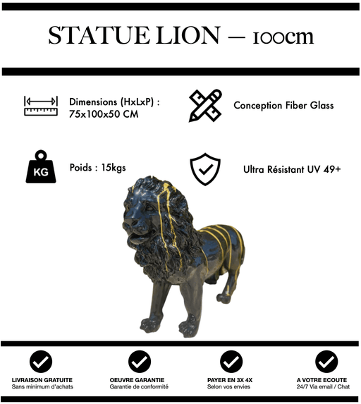 Sculpture Lion Resine 100cm Statue - Gold Trash - MUZZANO
