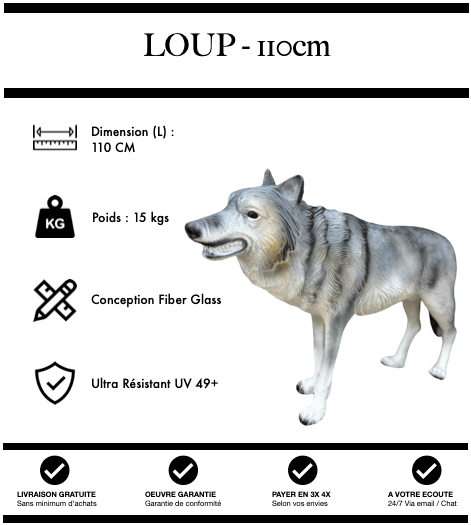 Sculpture Loup Resine 110cm Statue - Nature - MUZZANO