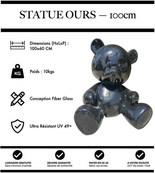 Sculpture Ours Resine 100cm Statue - Noir - MUZZANO